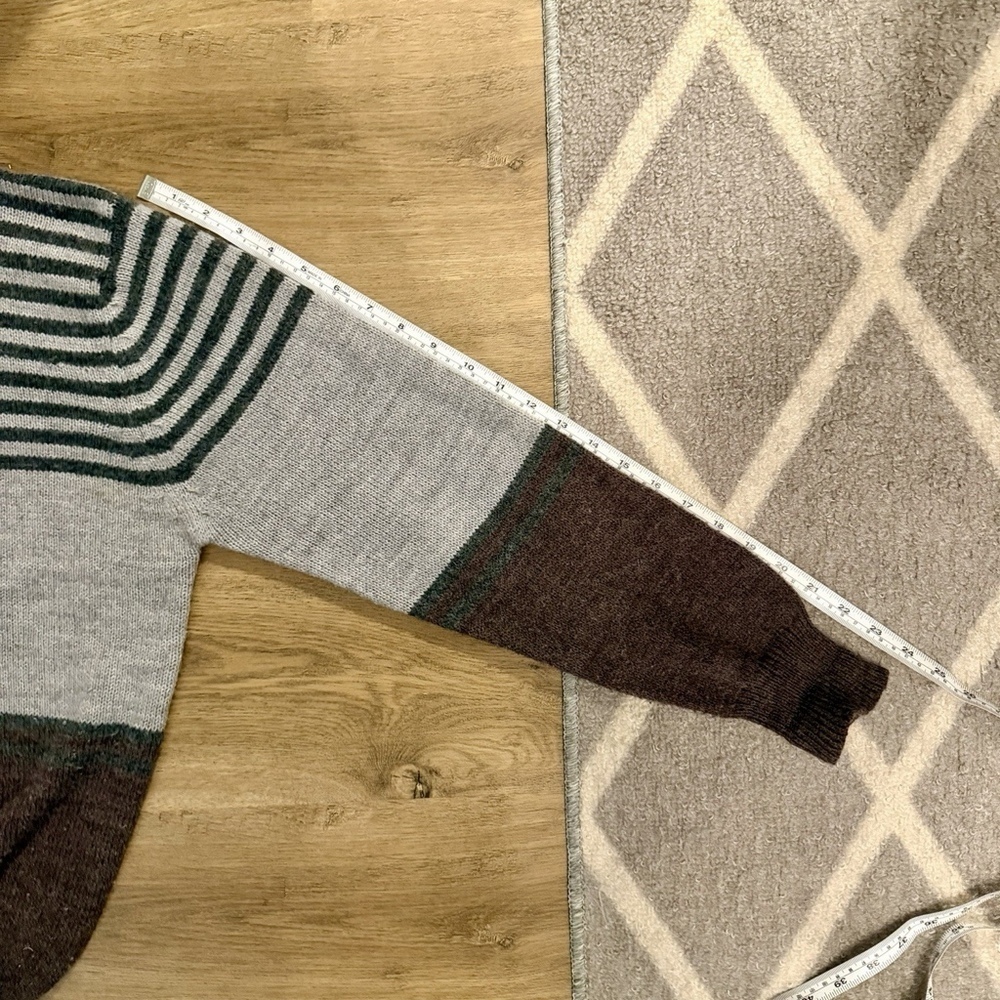 Vintage Astor One Striped Sweater Menβs L Gray Black Brown Crewneck - Picture 4 of 6